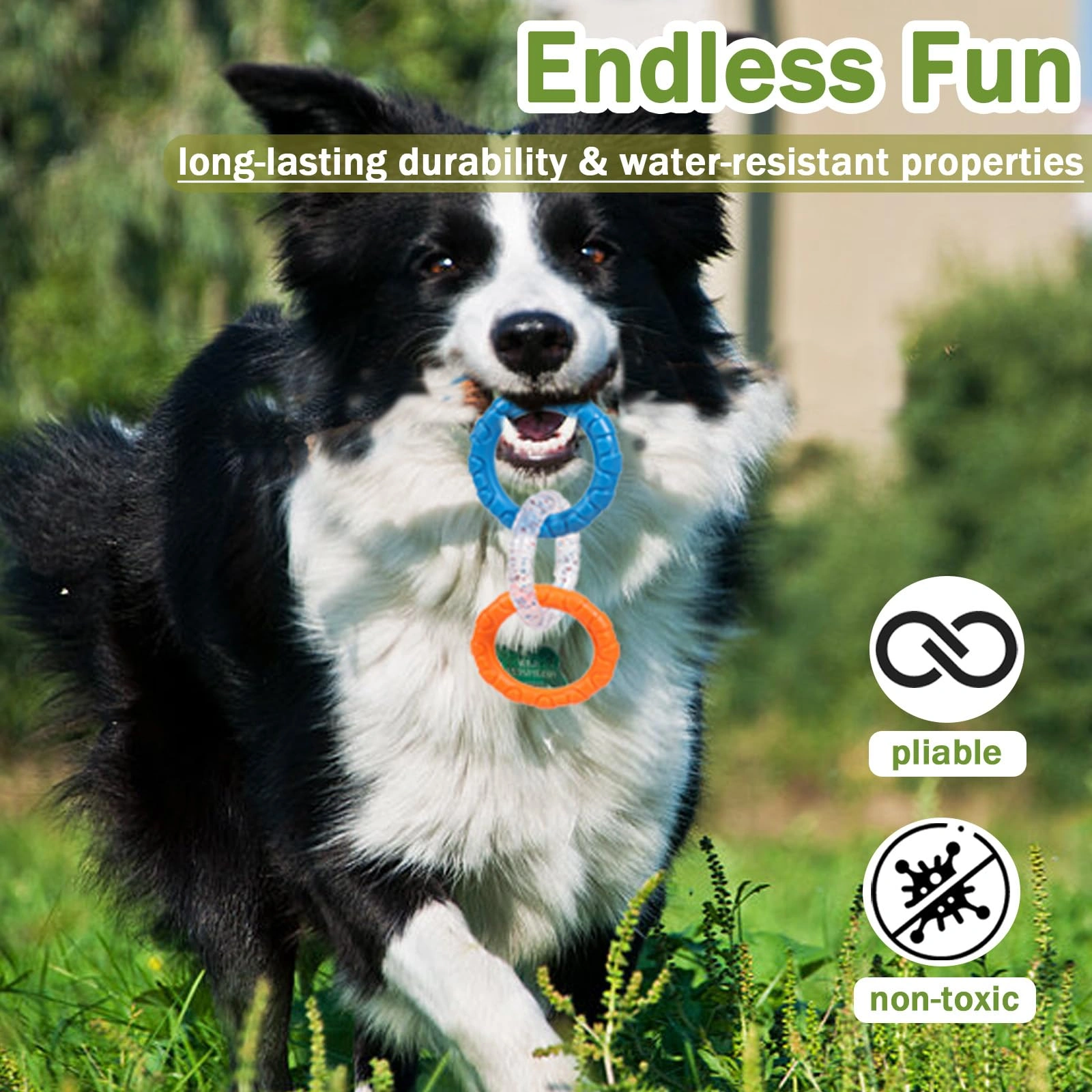 TPR 3-Ring Tug Dog Toy, Sturdy& Water Resistant Dog Chew Toy for Pets Training Teething, Interactive Fetch Toy for Puppy Small Medium Large Breeds Aggressive Chewers