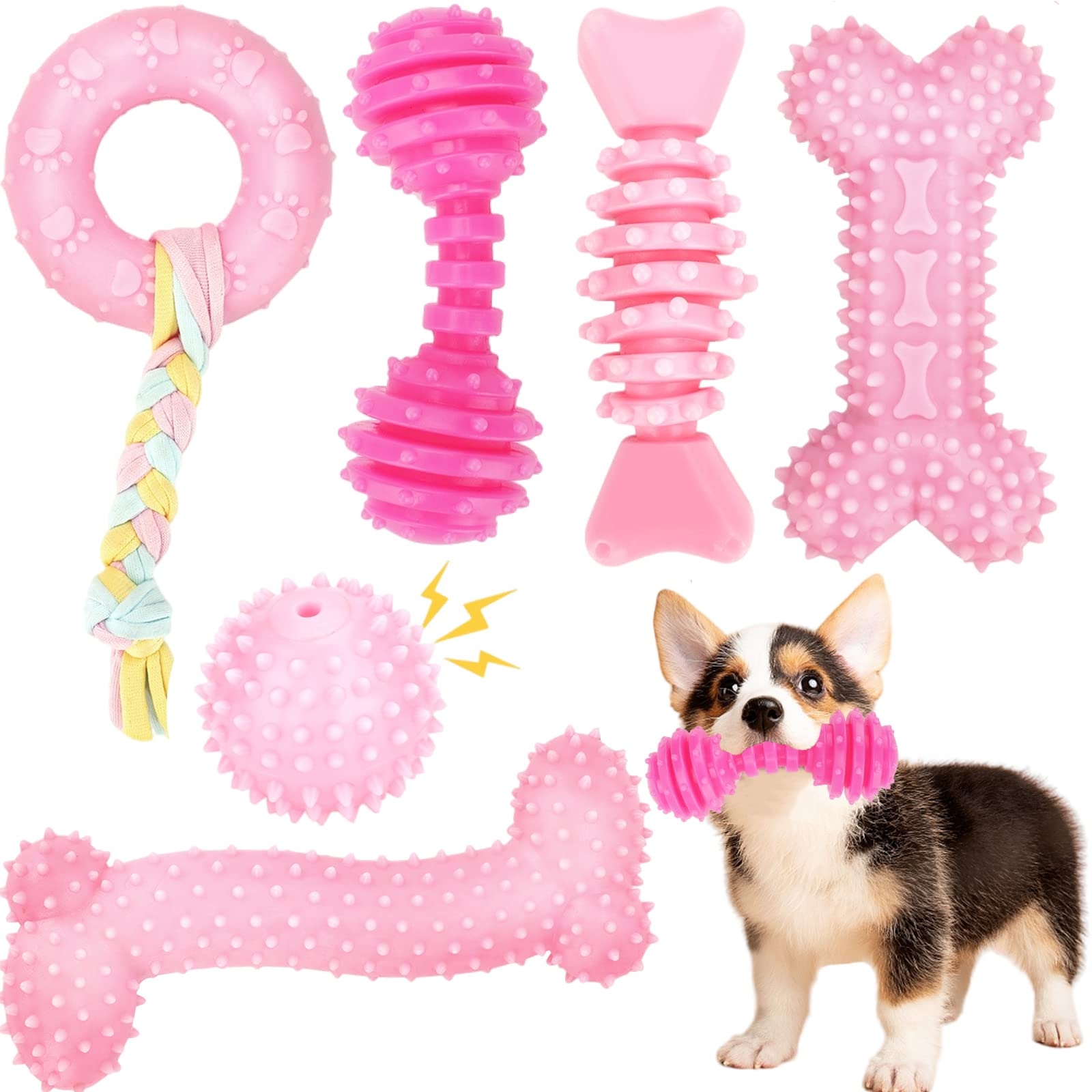 6 PCS Dog Chew Toys For Cleaning Teeth Soft Rubber Bone Funny Ball Interactive Donut Treat Set For Small Medium Dogs Pet Gifts