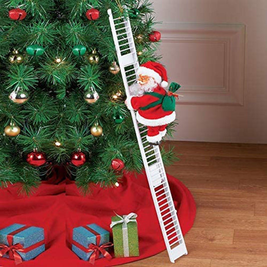 Electric Santa Claus Climbing Ladder, Funny Climbing Santa Music, Electric Climbs Up and Down, Christmas Tree Decorations for a Festive Touch (White)