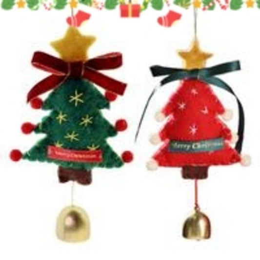 2Pieces Christmas Tree Felt Pendants with Bell, Handmade Wool Felt Christmas Tree Decoration Gi-ft, Car Rearview Xm-as Hanging Ornaments, Christmas Decoration Bell Pendant for Holiday P-arty Ornaments