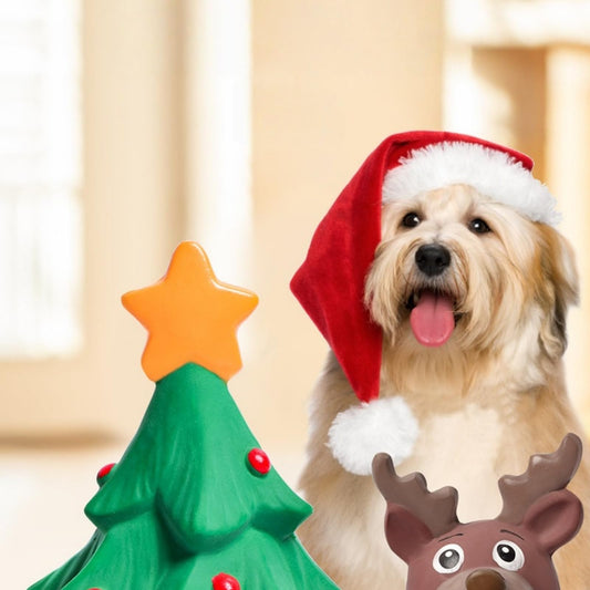 Squeaky Dog Chew Toys, Cute Xmas Latex Dog Chew Toys for Aggressive Chewers, Teeth Cleaning, Playing and Chewing, Convex Design for Puppy Small Medium Large Dogs