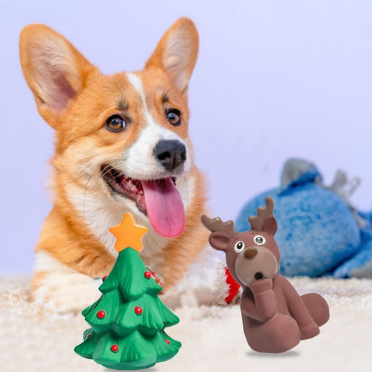 Squeaky Dog Chew Toys, Cute Xmas Latex Dog Chew Toys for Aggressive Chewers, Teeth Cleaning, Playing and Chewing, Convex Design for Puppy Small Medium Large Dogs