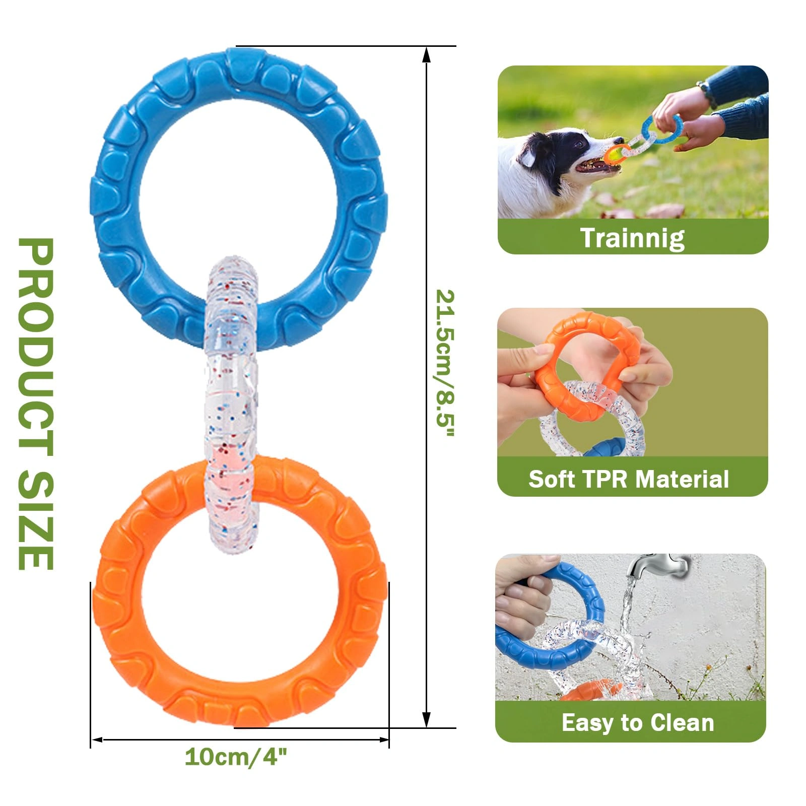 TPR 3-Ring Tug Dog Toy, Sturdy& Water Resistant Dog Chew Toy for Pets Training Teething, Interactive Fetch Toy for Puppy Small Medium Large Breeds Aggressive Chewers